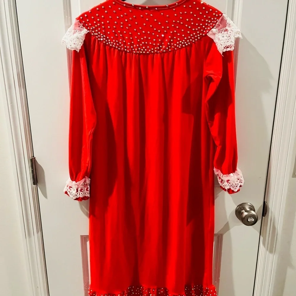 Red Long Sleeve Nightgown-Lace Trim & Crystals-Christmas/Polar Express/Santa